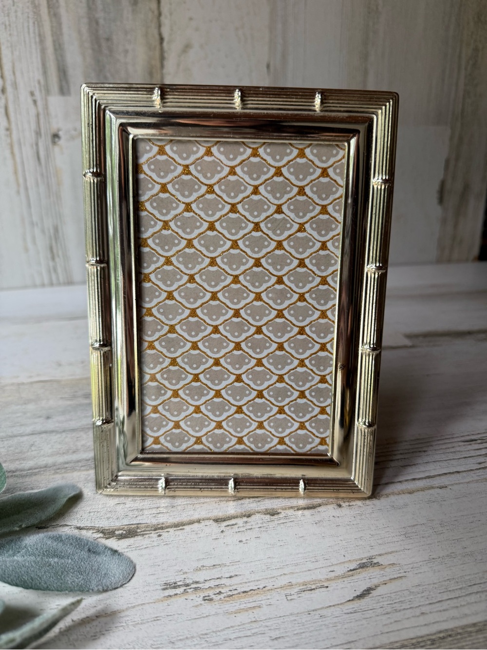 Vintage Silver Tone Bamboo Motif Metal Picture Frame 4x6 Hollywood Regency